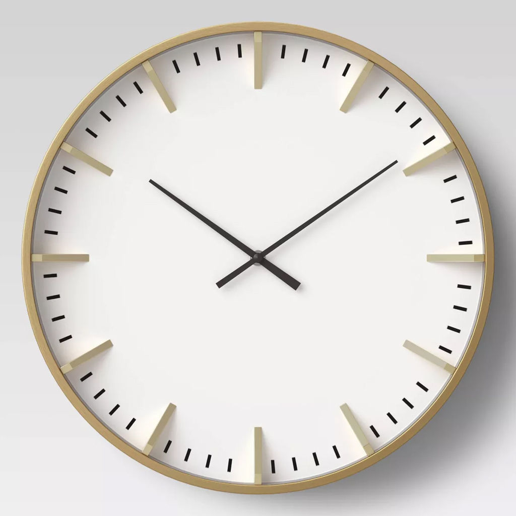 Raised Marker Wall Clock White/Brass — view 1